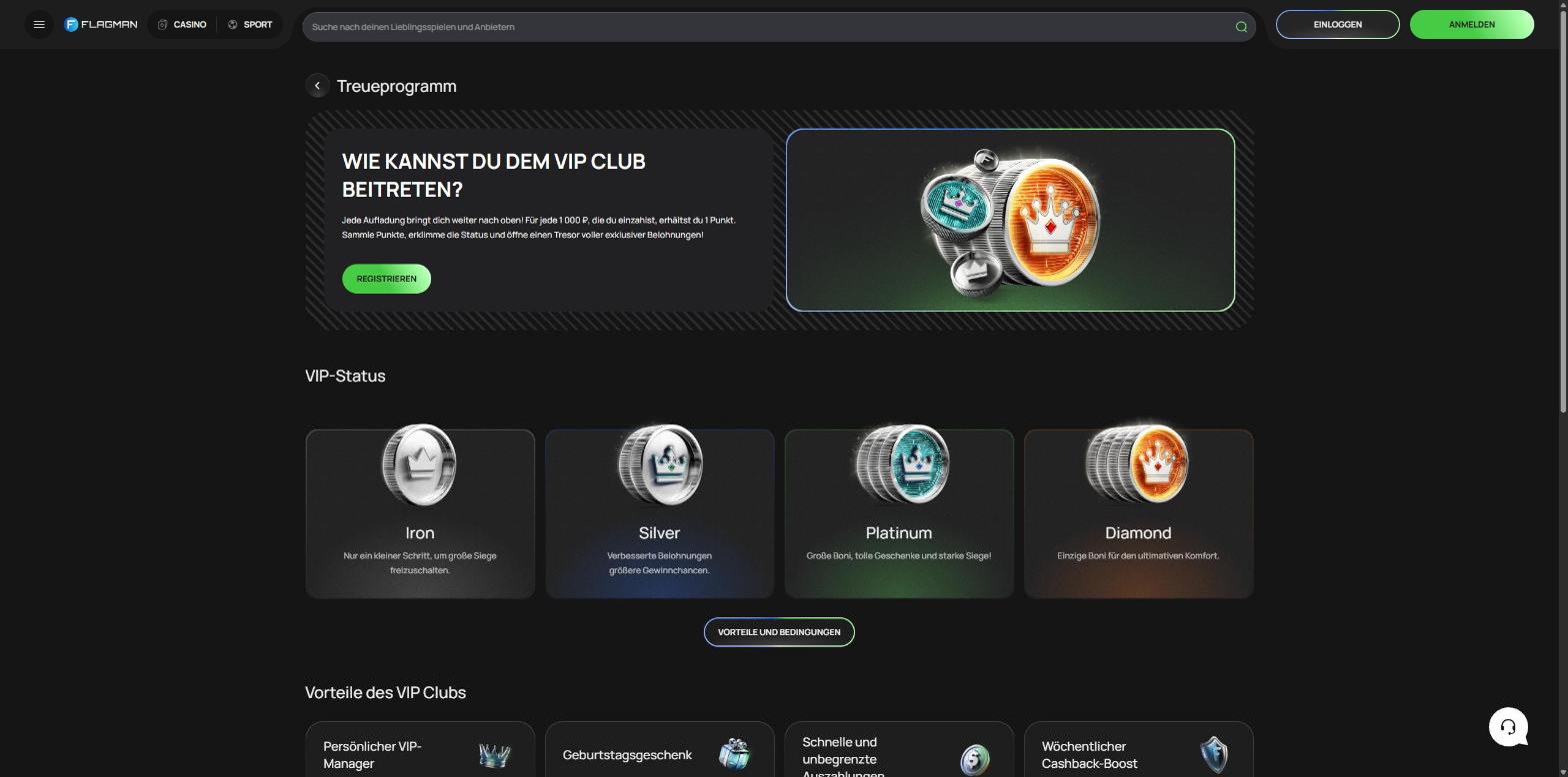 Treueprogramm von Flagman Casino mit den vier VIP-Stufen