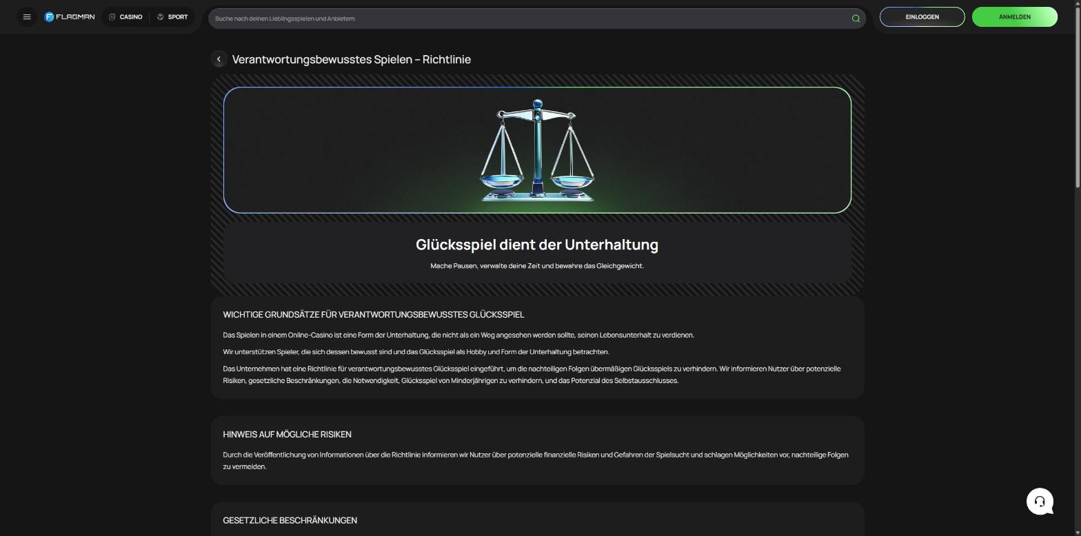 Richtlinie zum verantwortungsbewussten Spielen bei Flagman Casino