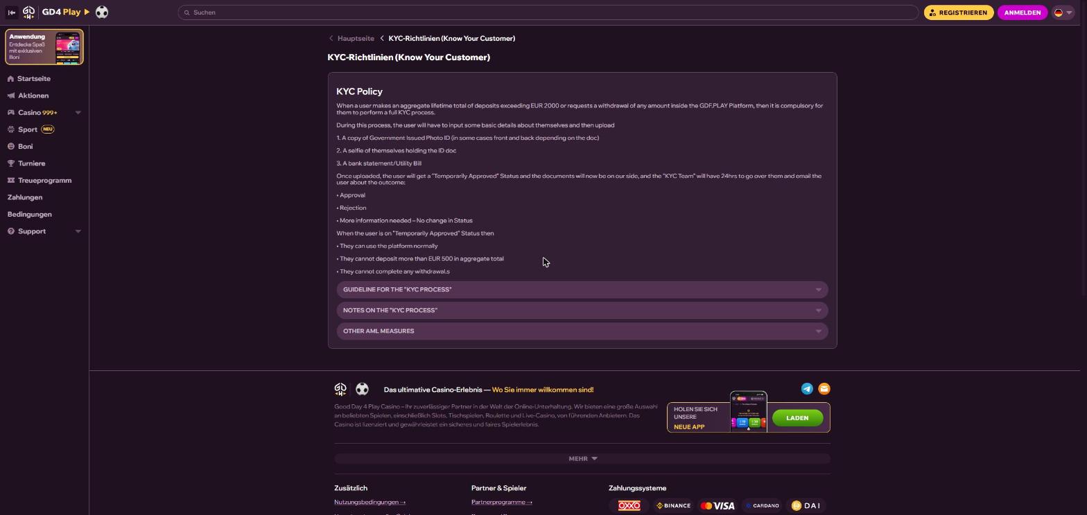 KYC-Richtlinie von GDFplay mit den Anforderungen an die Verifizierung